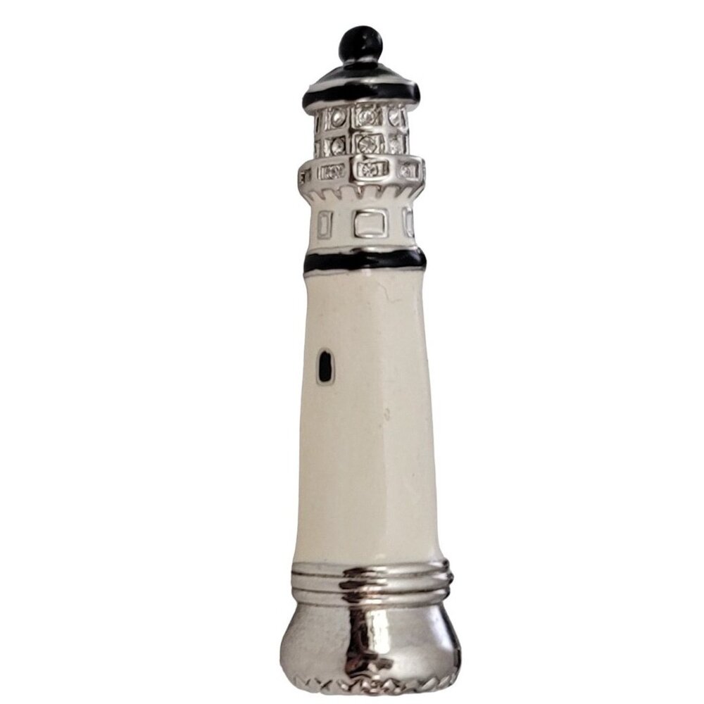 Plainville Stock Co P.S. CO White Enamel Rhinestone Lighthouse Pin Brooch Signed